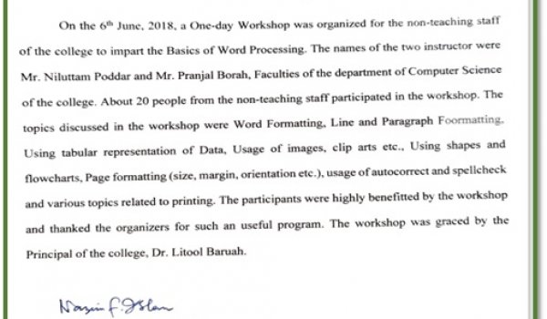 One day Workshop on Basics of Word Processing